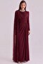 Stone and Flywheel Detailed Cape Yoryo Silk Hijab Evening Dress Dark Bordo 1257 - 4