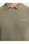Khaki Slim Fit Zippered Polo Collar T-Shirt 50327860-Vr027 - 6