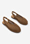 Women's Genuine Leather Back-Strapped Perforated V-Neck Elastic Casual Sandals Pordes Camel Suede - 5
