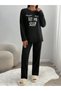 Interlock Black Cotton Bow Detailed Pajama Set - 2