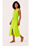 Women's Viscose Ribbed Green Dress with Pockets - 5