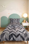 Gray Motif Geometric Young Room Single Pique Set - Anthracite Zigzag 160X220 cm Bedspread - 2