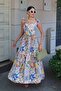 Women's Patterned A-Line Linen Touch Woven Dress with Tie Straps - 3