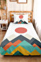 Geometric Mountain Turquoise Young Room Single Pique Set - Modern Gray Coral 160X220 cm Bedspread - 4