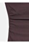 91712 Square Neck Gathered Midi Dress-Dark Brown - 7
