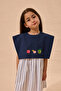 Elma Embroidered Striped Dress Navy Blue - 5