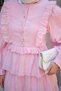 Women's Skirt with Layered Ruffle Detail, Beads and Gold Buttons, Lined Tulle Set in Powder Color - 5