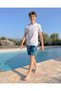 Senior Boys Blue Leaf Printed Swim Short - 5