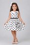 Girl's White Dress with Spotted Pattern on the Skirt and Rose Brooch on the Sleeves - 4