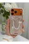 iPhone 17 Pro Max/18 Pro Max Rhinestone Case with Pearl Necklace Detail, Marbling Effect 3D Heart and Motif Charm Cover - 4