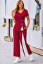 Women's Short Sleeve Asymmetrical V-Neck Side Buttoned Janjankrep Blouse and Trousers Two-Piece Set - 2