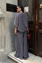 Women's V-Neck Blouse Wide-Leg Pants Oversize Modal Textured Set - 5