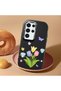 Samsung Galaxy S24 Ultra Compatible Case Camera Protective Black Silicone Couple Phone Case with Floral Pattern - 2