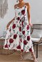 New Season Women's Long Patterned Single Jersey Dress with Rope Straps and V-Neckline and Waist Belt - 3