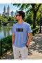 Men's Printed Crew Neck Blue Loose T-Shirt