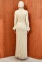 Beige Lace Evening Dress with Flounces on the Sleeves and Draped Front - 5