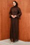 Brown Lace Evening Dress with Flounces at the Sleeves and Draped Front - 3