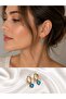 Blue Enamel Heart Lock Charm Dangle Gold Plated Steel Hoop Earrings - 3