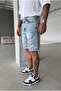 Men's Ripped Detailed Light Blue Denim Jean Shorts Ke-481 - 3