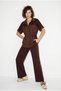 Women's Bitter Brown Modal Fabric Stand Collar Cardigan with Stopper Detail Wide Leg Pants Set 2664 60286402 - 3