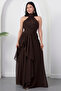 Halter Neck Skirt with Ruffle Shawl Detail Chiffon Dress Eli̇6110 - 5