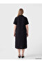 Lcwaikiki Curve Black Shirt Collar Plus Size 100% Cotton Dress - 4