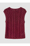 Burgundy Crew Neck Openwork Women's Knitwear Undershirt - 4