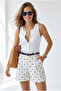 Women's Navy Blue Belted Pocketed Polka Dot Gabardine Shorts Shrt-19000090 - 2