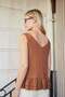 Women's Front and Back V-Neck Skirt Ruffled Sleeveless Blouse-Tan - 5