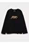 100% Cotton Oversize Fit Leopard Printed - Crew Neck Long Sleeve T-Shirt
