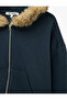 Comfortable Fit Long Sleeve Zippered Faux Fur Hooded Sweatshirt with Raised Pockets - 7