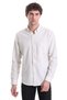 Beige Slim Fit Striped Stand Collar Cotton Long Sleeve Casual Shirt