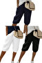 Set of 3 Black-White-Navy Blue Women's Comfortable Cut Capri Shorts with Elastic Waist