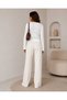 Women's White V-Neck Front Adjustable Gathered Openwork Long Sleeve Knitwear Blouse - 3