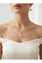 Women's White Zircon Stone Lotus Necklace and Earring Set - 2