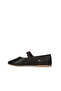 Black Leather Women's Flat Ballerinas - 5