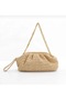 Straw Bag Women's Shoulder and Hand Bag with Chain Strap Summer Beach Bag Beige (with Round Fan Gift) - 4