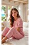 Women's Short Sleeve Crew Neck Red Tulip Pattern Ribbed 100% Cotton Pajama Set