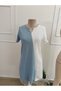 Women's Short Sleeve V-Neck Double Color Short Laser Cut Flower Detailed Imported Crepe Dress - 4