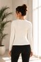 Women's Ecru Long Sleeve Crew Neck Basic Body Badi Slim Fit Lycra Flexible Viscose Daily Blouse - 4