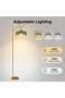 Gold Arc Floor Lamp with Green Glass Flower Shade, Dimmable, Height Adjustable, Vintage Boho Style for Living Room or Bedroom - 3