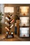 6-Layer Solid Wood Tree Bookshelf with Drawer, Light& Remote, Retro Storage Rack for Books