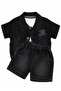 Baby Boy Black White Blue Denim Jacket and Shorts 3-Piece Set - 2