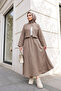 Linen Look Embroidered Stylish Skirt Set - Mink