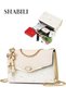 Women PU Large Capacity Multi Pocket Shoulder Bag Crossbody Satchel, Ladies Sling Clutch with Glitter Star Pearl Charm and Gold Chain, Magnetic Snap for Teenager Youth Daily Casual Party (beig
