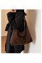 Women's Suede Crescent Shoulder Bag, Coffee Brown PU Leather Large Capacity Tote Handbag - 6