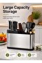 Kitchen Utensil Holder | 3 Compartment Stainless Steel Finish Cutlery Organizer | Knife Spoon Fork Chopstick Storage Rack With Drain Spout For Countertop - 6