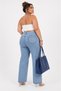 Denim Stone Embellished Elastic Low-Cut Wide Leg Women's Trousers - 2