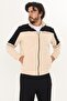 Men's Cotton Stand Collar Tracksuit Set Beige-Black -9537 - 5