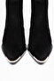 Black Matte Suede Flat Zippered Metal Toe Western Cowboy Short Ankle Boots - 4